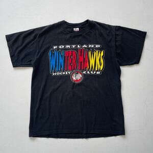 Vtg 90s Portland Winterhawks Hockey Club Logo T-Shirt Sz M / Jerzees Sportsweare